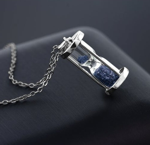 0.50 ct Blue diamond Dust Hourglass Pendant'Time in a Bottle'925 Sterling Silver