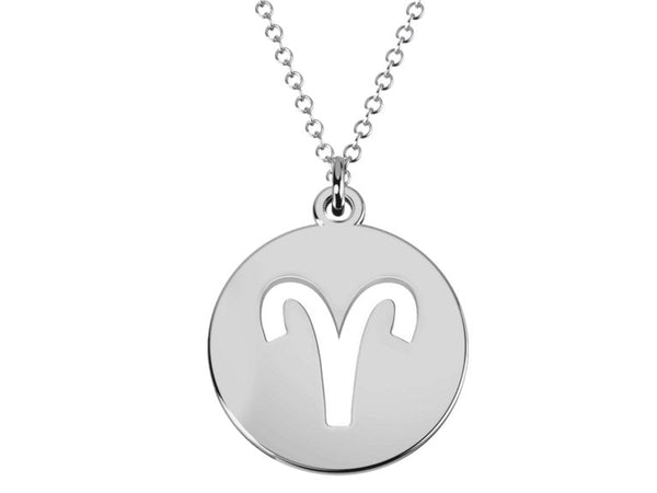 Aries Zodiac Horoscope Pendant Necklace - Round cut disc Sterling Silver Jewelry