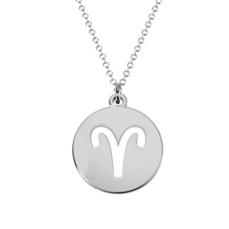 Aries Zodiac Horoscope Pendant Necklace - Round cut disc Sterling Silver Jewelry