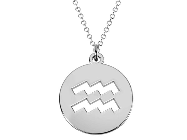 Aquarius Zodiac Symbol Disc Pendants -925 Sterling Silver Minimalist Jewelry