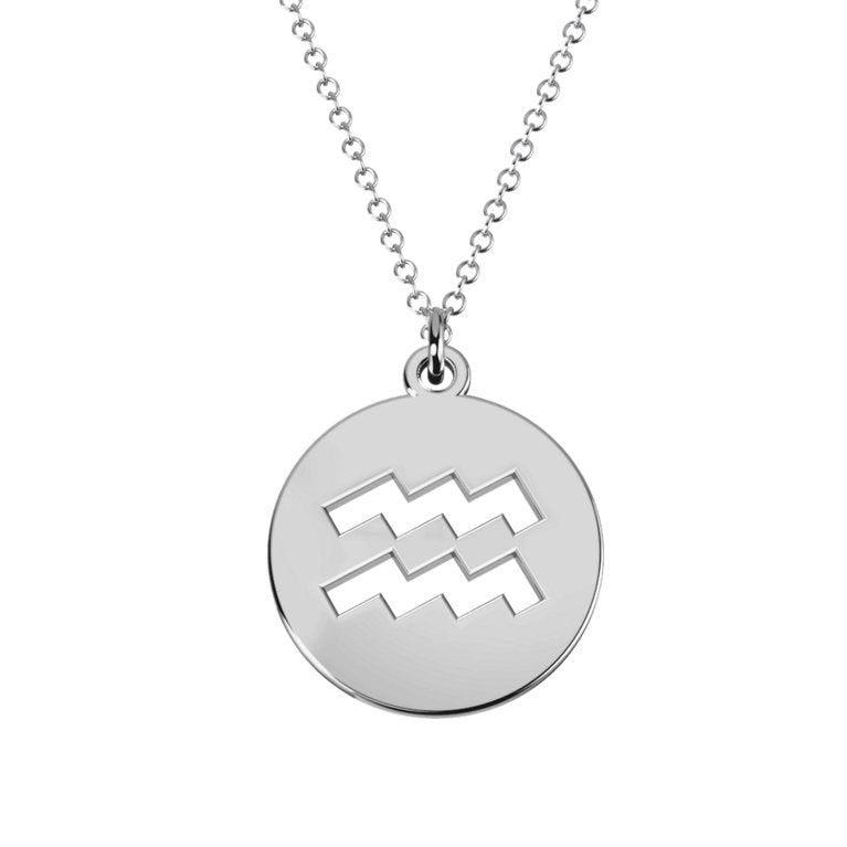 Aquarius Zodiac Symbol Disc Pendants -925 Sterling Silver Minimalist Jewelry