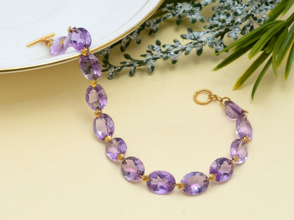 Amethyst lady like 22k yellow gold heart bracelet for women