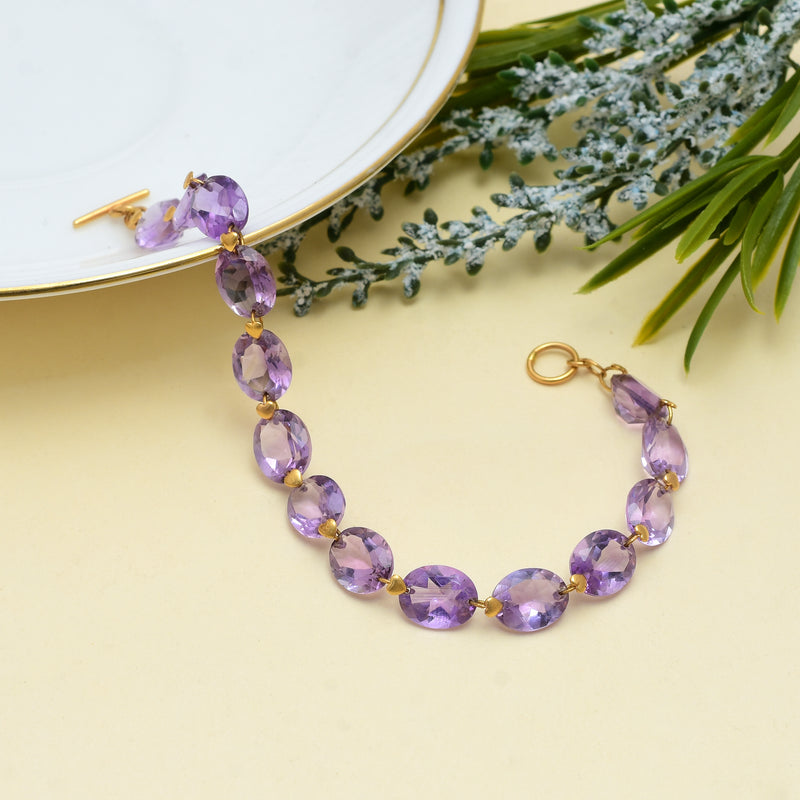 Amethyst lady like 22k yellow gold heart bracelet for women