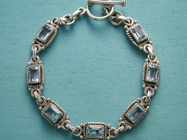 Stepwise Faceted Blue Topaz Sterling silver handmade Bracelet