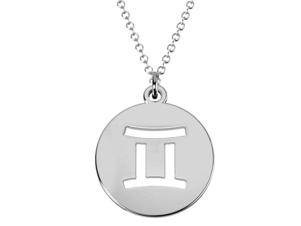 Astrology Gemini Zodiac Sign Cutout Disc silver Pendant with 16