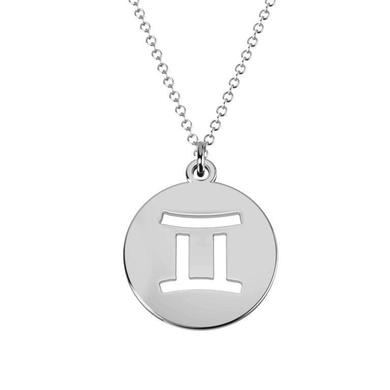 Astrology Gemini Zodiac Sign Cutout Disc silver Pendant with 16