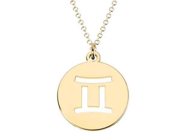 Gemini Zodiac Astrology Sign Cutout Disc Pendant-14k yellow gold over silver