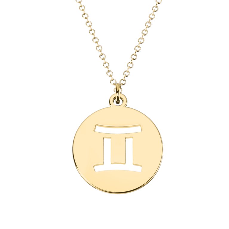 Gemini Zodiac Astrology Sign Cutout Disc Pendant-14k yellow gold over silver