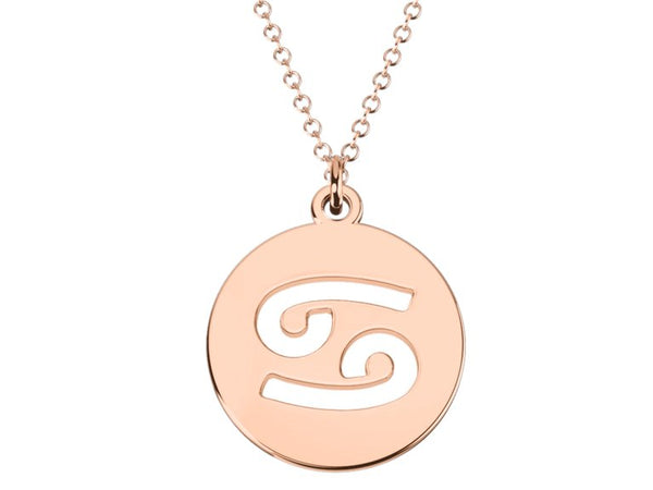 Cancer Zodiac astrology Sign charm Cutout Disc Pendant 14k Rose gold plated 925silver- 18