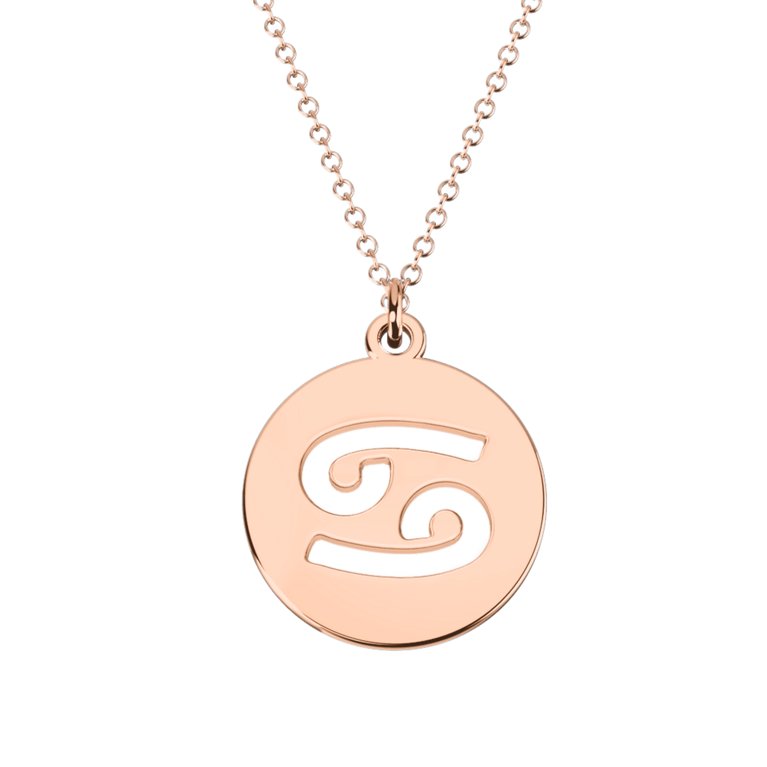 Cancer Zodiac astrology Sign charm Cutout Disc Pendant 14k Rose gold plated 925silver- 18