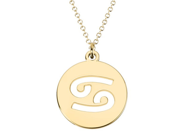 Cancer Zodiac Astrology Sign Pendant-Cutout Disc-14k yellow gold plated silver