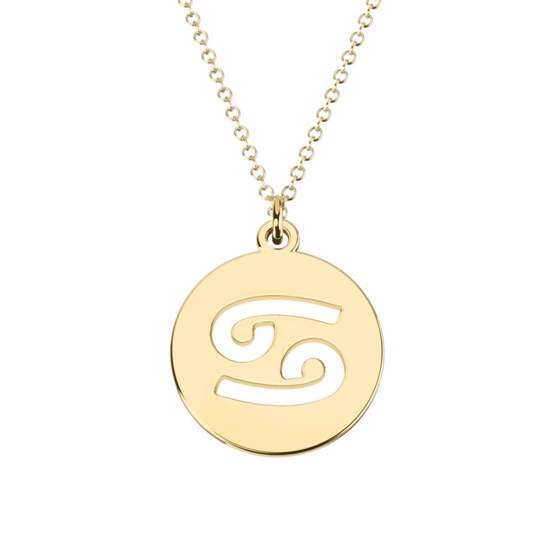 Cancer Zodiac Astrology Sign Pendant-Cutout Disc-14k yellow gold plated silver