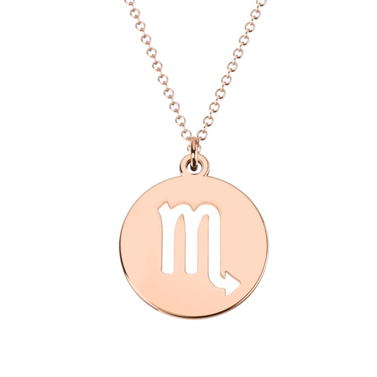 scorpio Zodiac astrology Sign charm Disc Pendant- Rose Gold Plated with 18