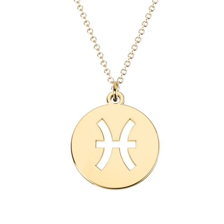 Pisces Zodiac Pendant Necklace-14k Yellow Gold Plated silver-Horoscope jewelry