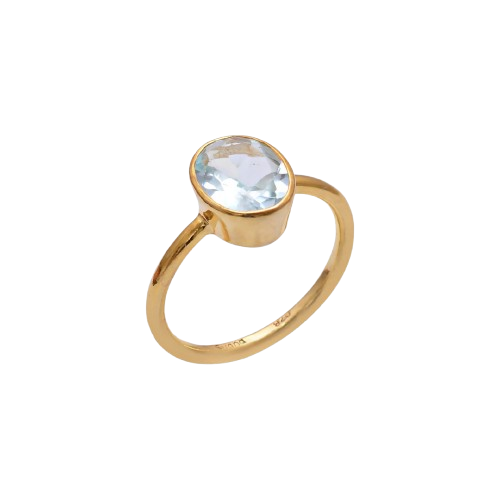 14K Gold plated Blue Topaz Gemstone Handmade 925 sterling silver Ring for Women