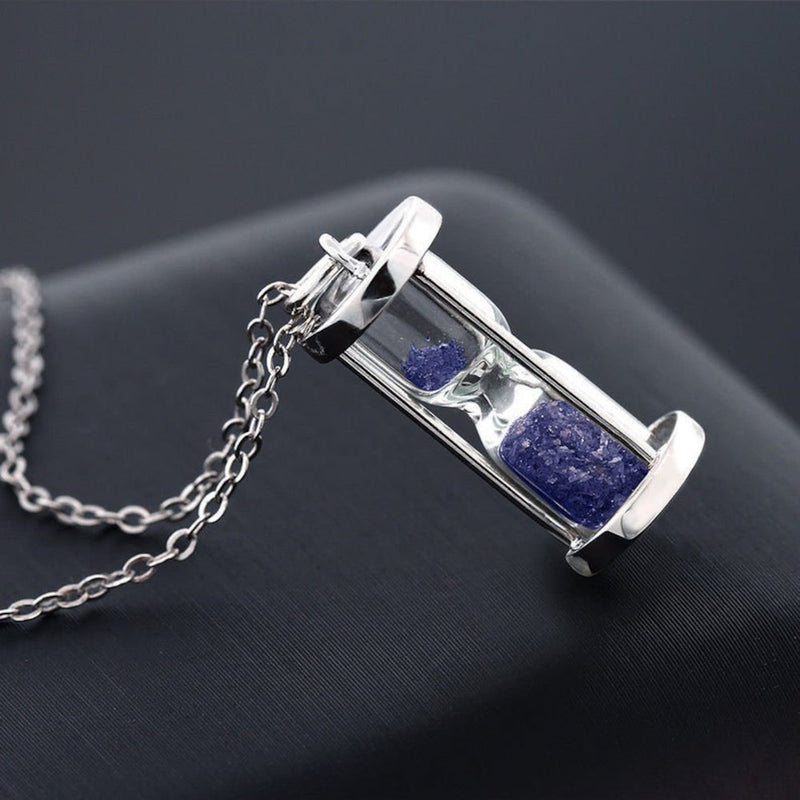 Blue sapphire Dust Hourglass pendant 0.75 Ct Time in Bottle 925 sterling silver