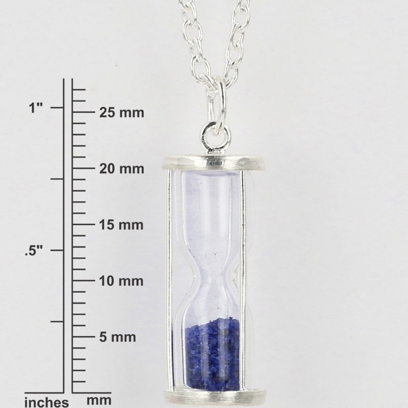 Blue sapphire Dust Hourglass pendant 0.75 Ct Time in Bottle 925 sterling silver