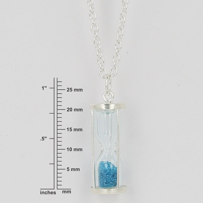 Blue topaz Dust Hourglass pendant,0.75 Ct'Time in a Bottle 925 sterling silver