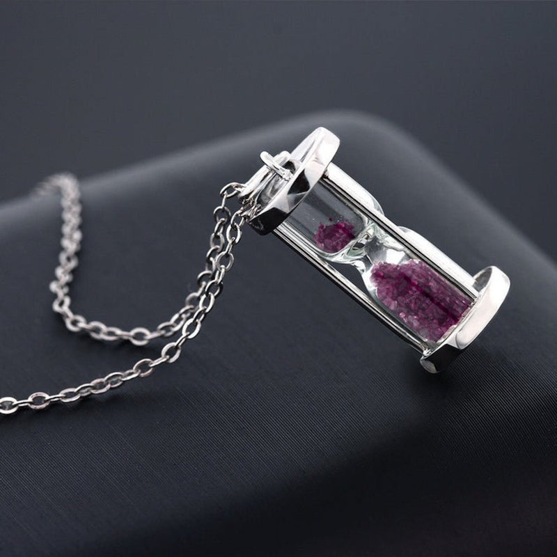 Pink tourmaline Dust Hourglass,0.75 Ct'Time in Bottle 925 sterling silver Pendant