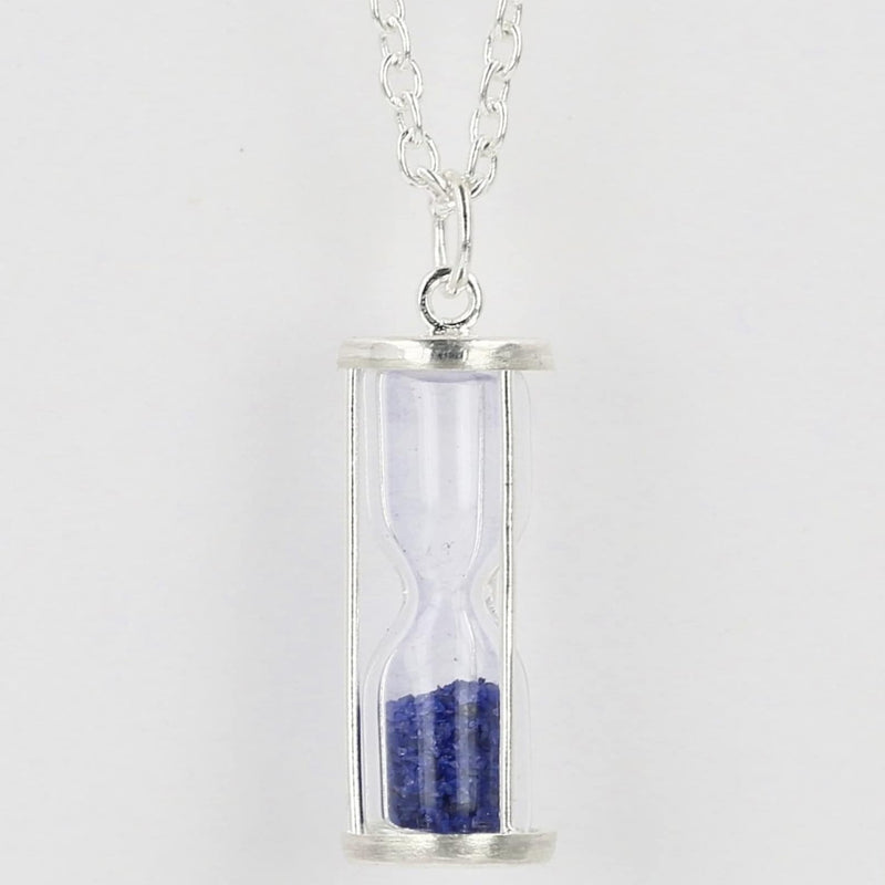 Blue sapphire Dust Hourglass pendant 0.75 Ct Time in Bottle 925 sterling silver