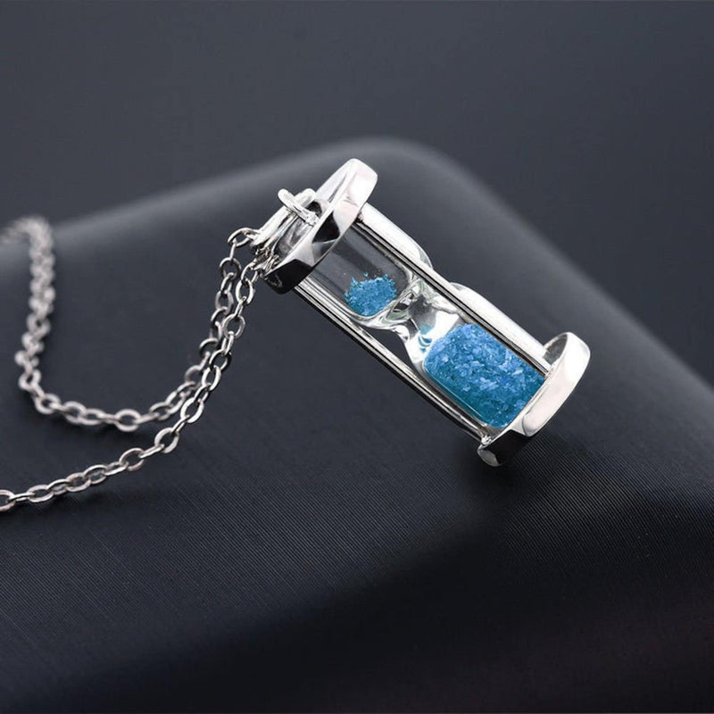 Blue topaz Dust Hourglass pendant,0.75 Ct'Time in a Bottle 925 sterling silver