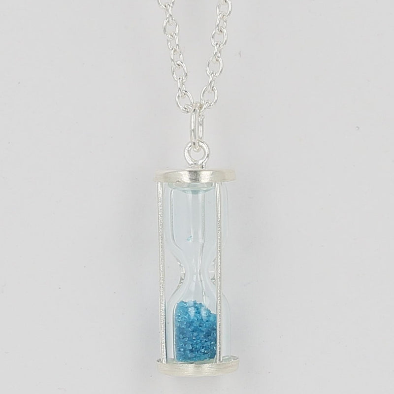 Blue topaz Dust Hourglass pendant,0.75 Ct'Time in a Bottle 925 sterling silver