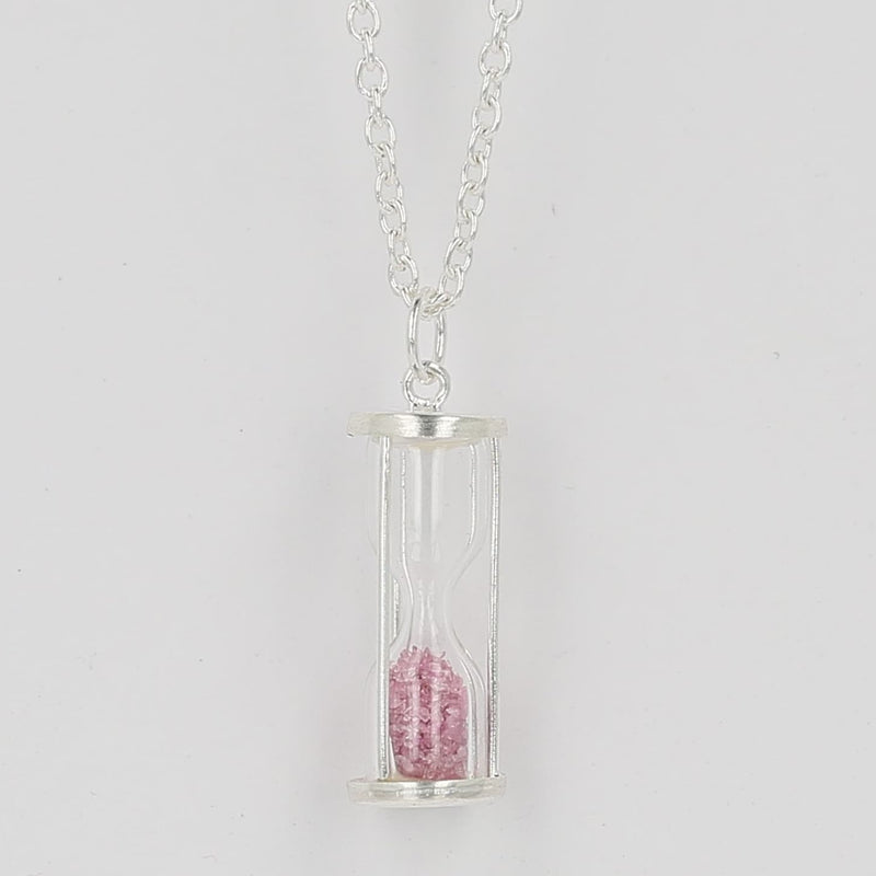 Pink tourmaline Dust Hourglass,0.75 Ct'Time in Bottle 925 sterling silver Pendant