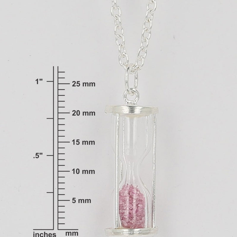 Pink tourmaline Dust Hourglass,0.75 Ct'Time in Bottle 925 sterling silver Pendant