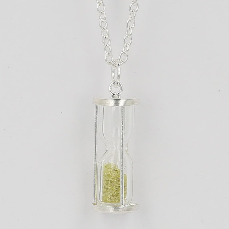 Peridot Dust Hourglass Birthstone Pendant,0.75 Ct'Time in a Bottle',.925 Silver