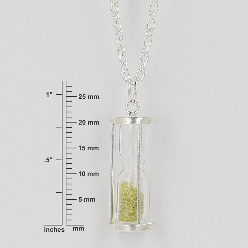 Peridot Dust Hourglass Birthstone Pendant,0.75 Ct'Time in a Bottle',.925 Silver