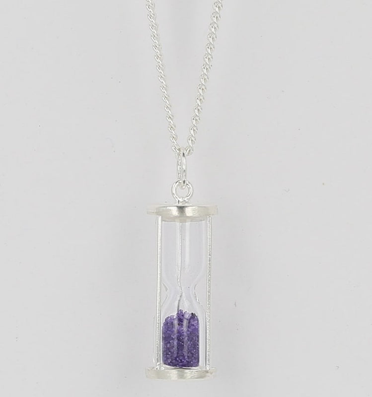 Amethyst dust Hourglass pendant 0.75 Ct 'Time in a Bottle 925 Sterling Silver