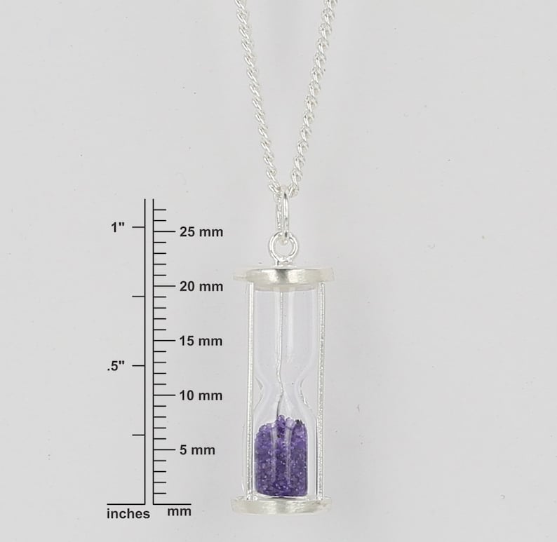 Amethyst dust Hourglass pendant 0.75 Ct 'Time in a Bottle 925 Sterling Silver