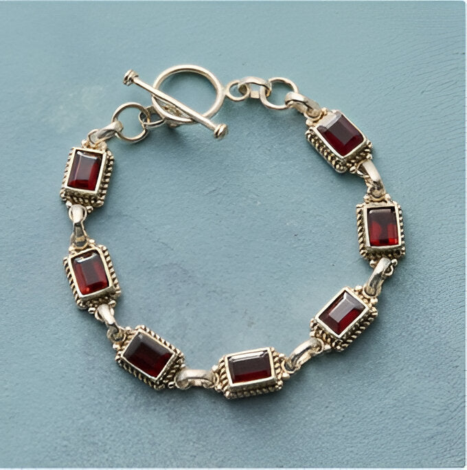 Garnet Glory stepwise 925 sterling silver handmade bracelet gift for mother's day